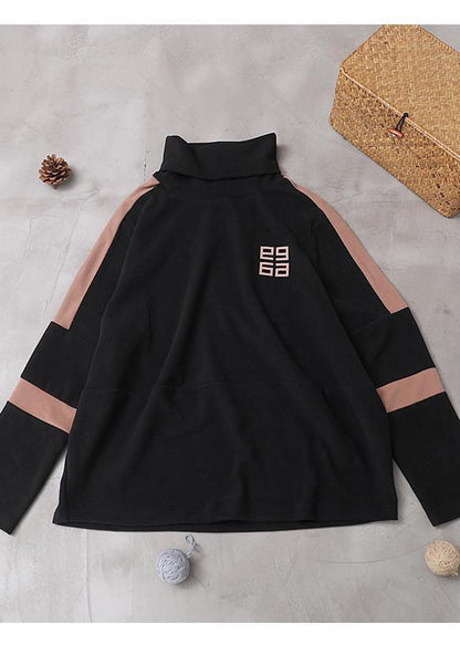 Women prints cotton high neck clothes For Women pattern black blouses