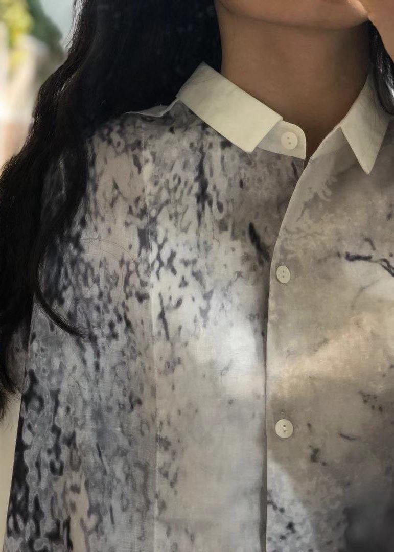 Prints Chiffon Robes Lapel Collar Short Fall Shirt Dresses