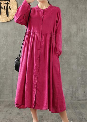 Purple Linen Wardrobes Cinched Pockets Cotton Spring Dress