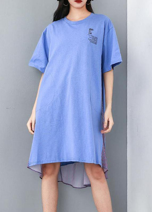 Quilting Dresses Drops Design Round Neck Patchwork Striped Irregular Dress