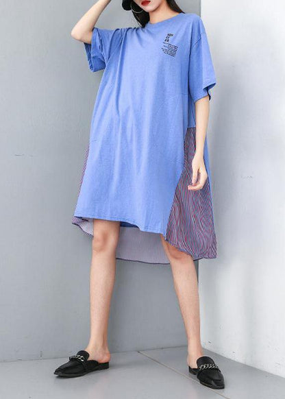 Quilting Dresses Drops Design Round Neck Patchwork Striped Irregular Dress