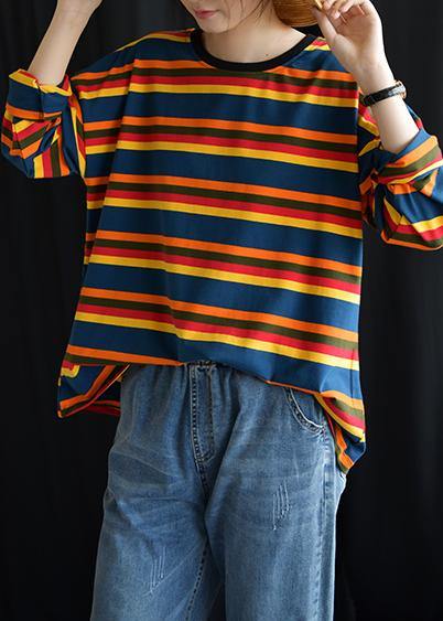 Rainbow Cotton Tunic Pattern O Neck Baggy Short Fall Shirt