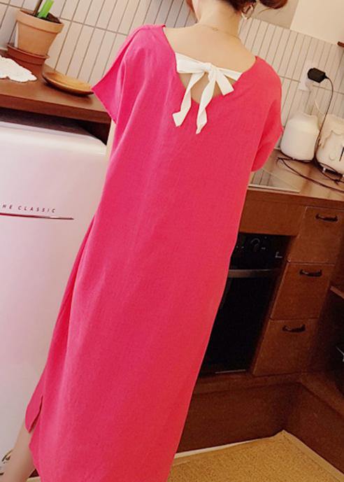 Red Cotton 0o Neck Side Open Midi Summer Dress