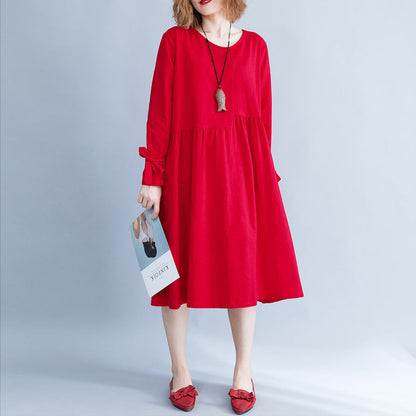 Red Cotton Clothes for Stylish Work Baggy Daily Dress