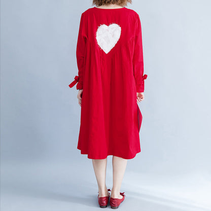 Red Cotton Clothes for Stylish Work Baggy Daily Dress