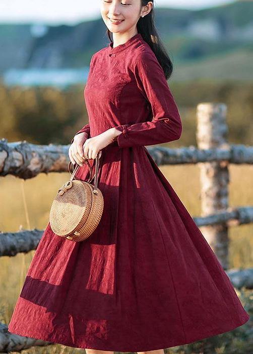 Red Clothes Stand Collar Extra Large Hem Clothing Spring Dresses