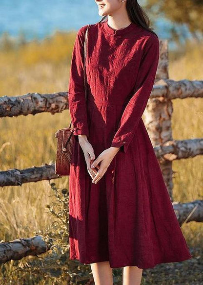Red Clothes Stand Collar Extra Large Hem Clothing Spring Dresses
