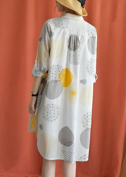 Red Dotted Cotton Tunic Pattern Lapel Asymmetric Baggy Fall Dresses