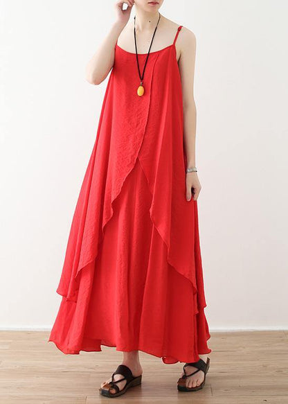 Red Dresses Spaghetti Strap Asymmetric Loose Summer Dresses