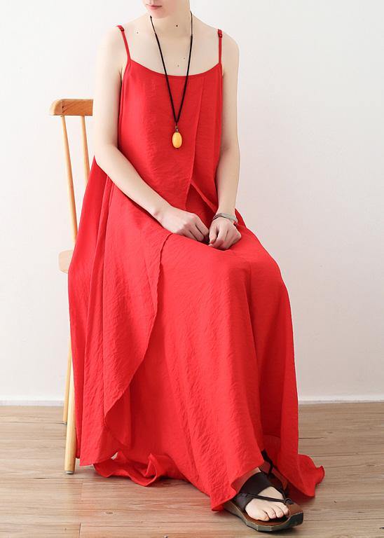 Red Dresses Spaghetti Strap Asymmetric Loose Summer Dresses