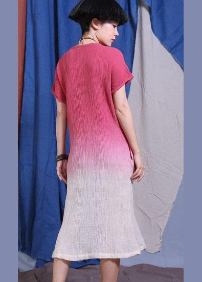 Red Embroidery Linen Quilting Clothes Gradient Color Traveling Dresses