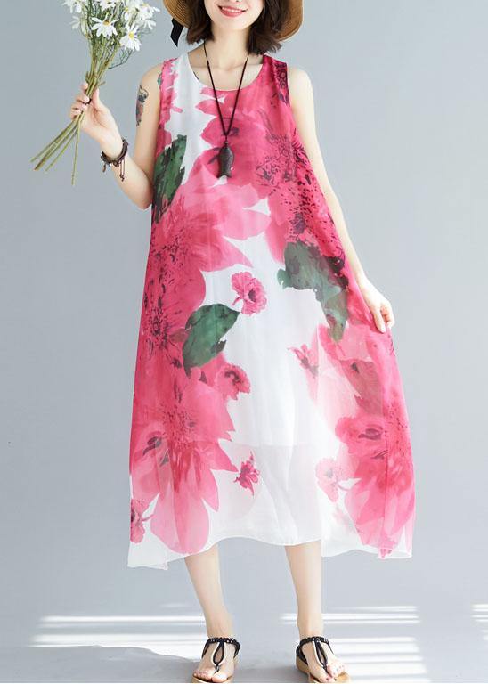 Red Cotton Tunic Sleeveless Maxi Summer Dresses