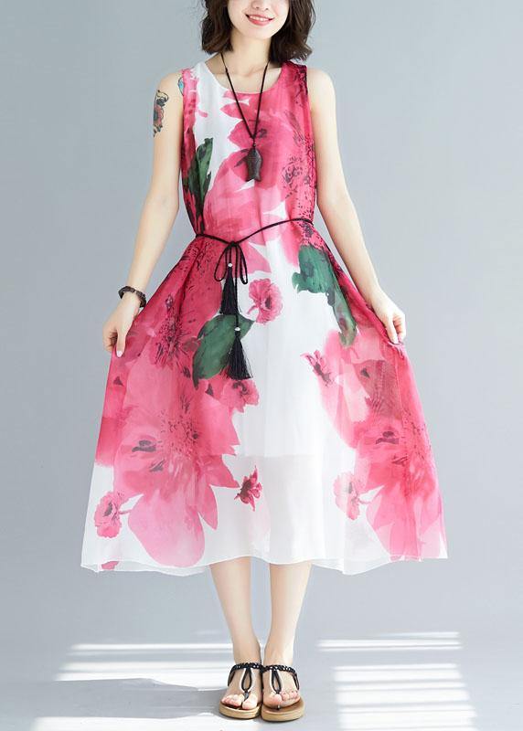 Red Cotton Tunic Sleeveless Maxi Summer Dresses