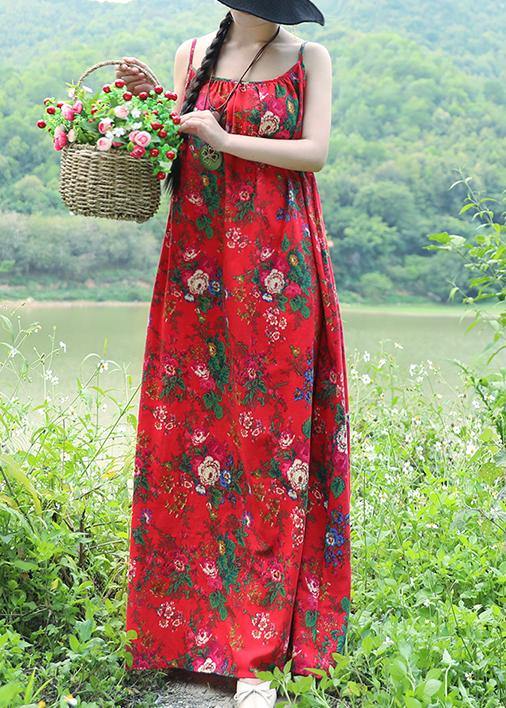 Red Cotton Linen Tunics Organic Tutorials Sleeveless Daily Summer Dress