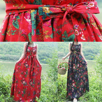 Red Cotton Linen Tunics Organic Tutorials Sleeveless Daily Summer Dress