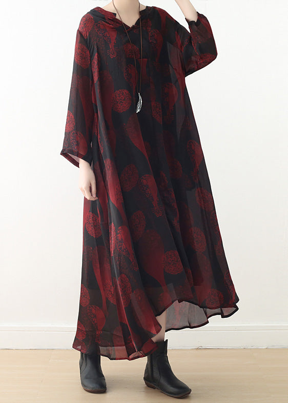 Red Print Chiffon Dresses Online Shopping V Neck Dresses Summer Dress