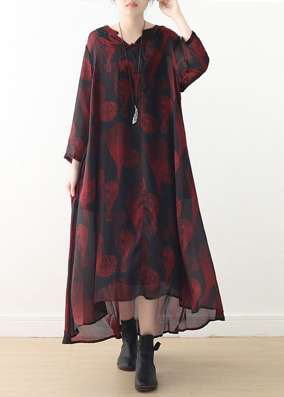 Red Print Chiffon Dresses Online Shopping V Neck Dresses Summer Dress