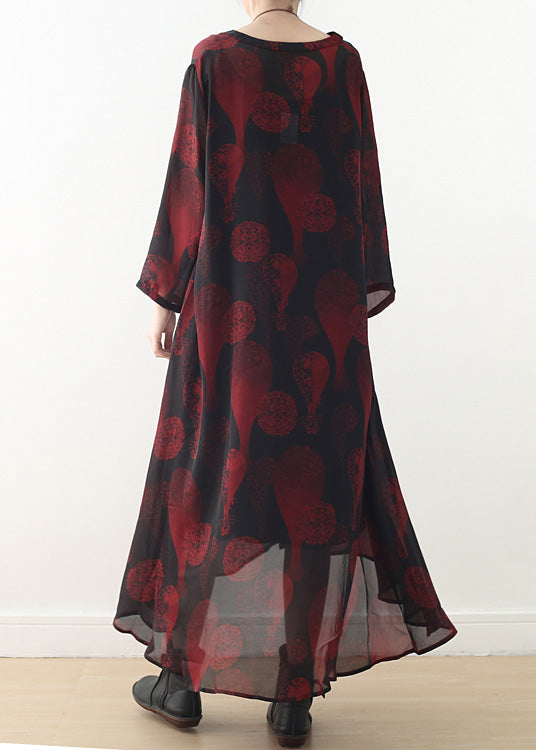 Red Print Chiffon Dresses Online Shopping V Neck Dresses Summer Dress