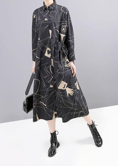 Red Prints Cotton Robes Patchwork Fall Shirt Dress