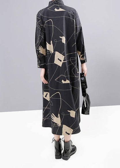 Red Prints Cotton Robes Patchwork Fall Shirt Dress