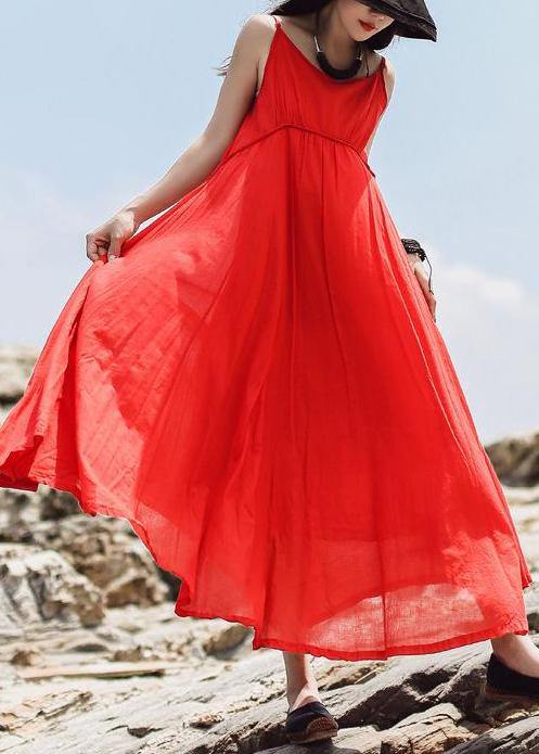 Red Sleeveless Clothes for Summer Color Double Layer Hem Dress