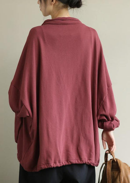 Red Fine Coat for Woman Design Stand Collar Zippered Outwears