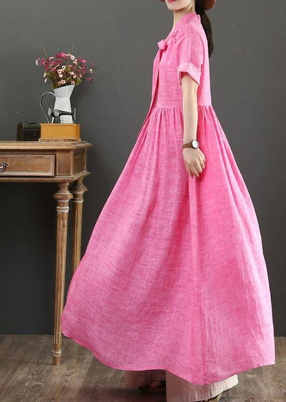 Rose Linen Cotton Clothes for V Neck Bow Art Summer Dress