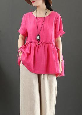 Rose Linen Linen Tops O Neck Clothing Summer Shirts