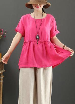 Rose Linen Linen Tops O Neck Clothing Summer Shirts