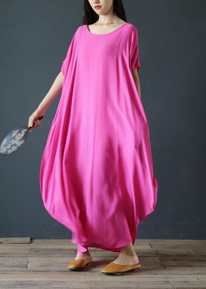 Rose Outfit O Neck Extra Large Hem Robes Summer Dress