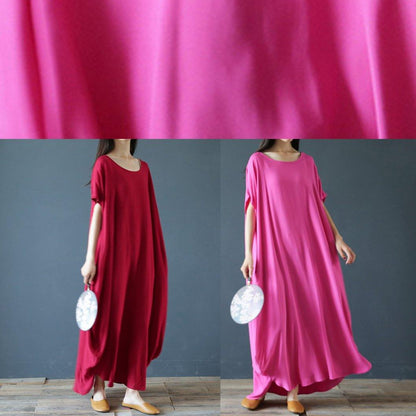 Rose Outfit O Neck Extra Large Hem Robes Summer Dress
