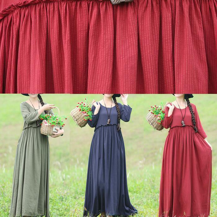 Ruffles Waist Cotton Quilting Clothes Ideas Red Traveling Dress