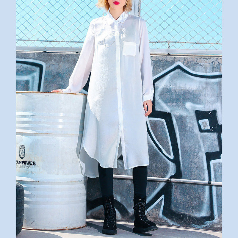 Side Open Cotton Quilting Clothes Pakistani Photography White Oversized Shirt Dress