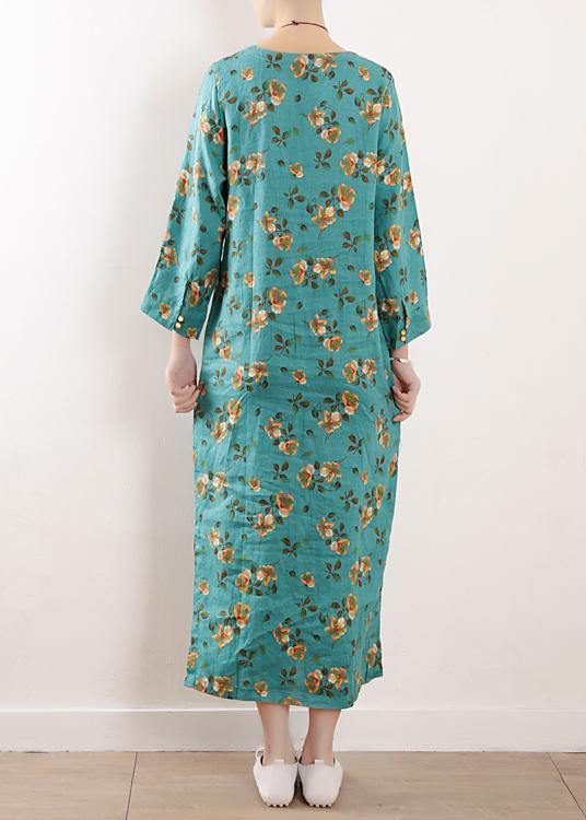 Side Open Linen Clothes for Shape Blue Dress Summer