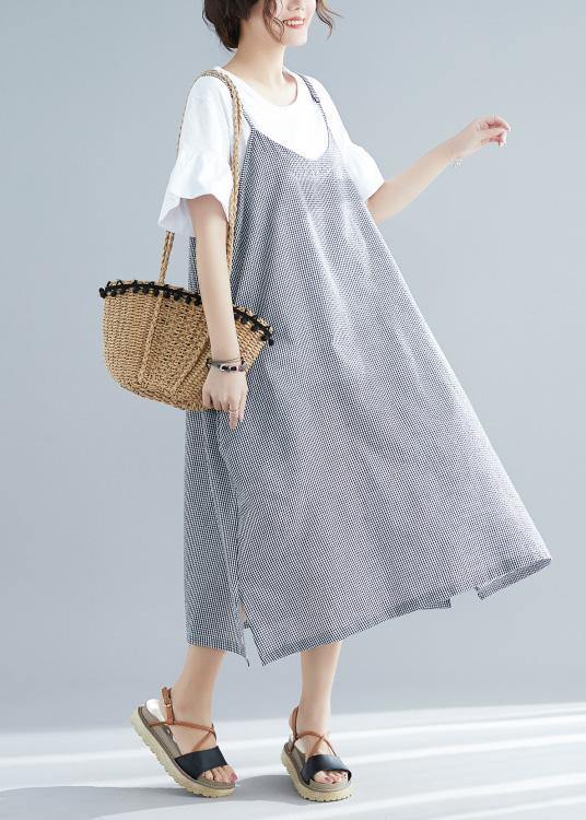 Sleeveless Cotton Clothes for Tunic Tops Plaid a Line Dresses Summer