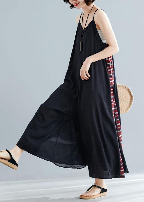 Sleeveless Cotton Dresses Shape Black Patchwork Cotton Robes Dresses Summer
