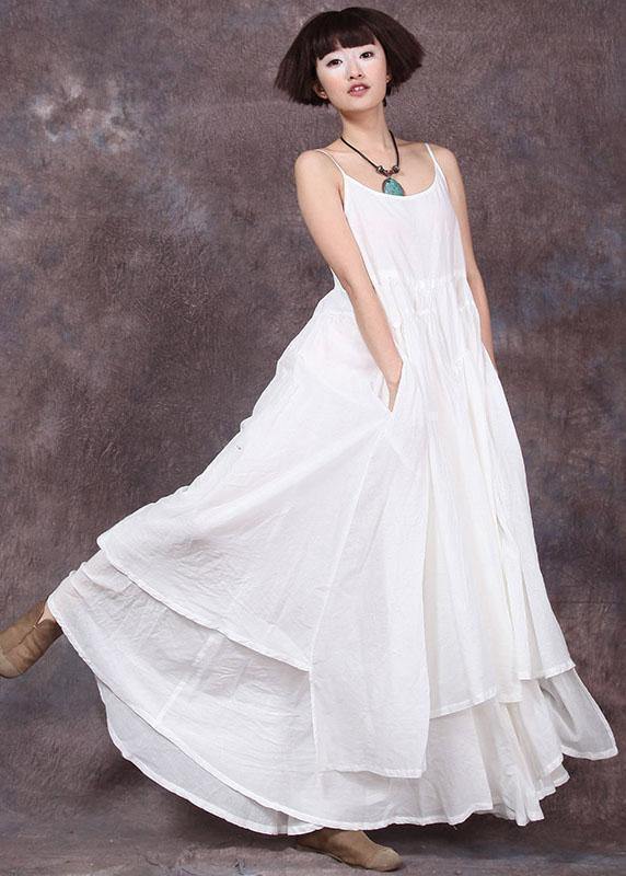 Sleeveless Linen Dresses Sewing White Asymmetric Hem Dresses Summer