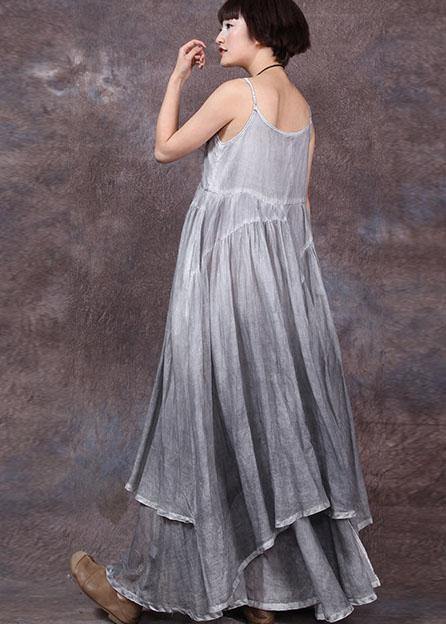 Sleeveless Linen Dresses Sewing White Asymmetric Hem Dresses Summer