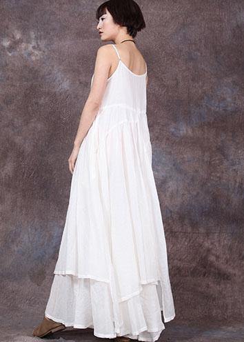 Sleeveless Linen Dresses Sewing White Asymmetric Hem Dresses Summer