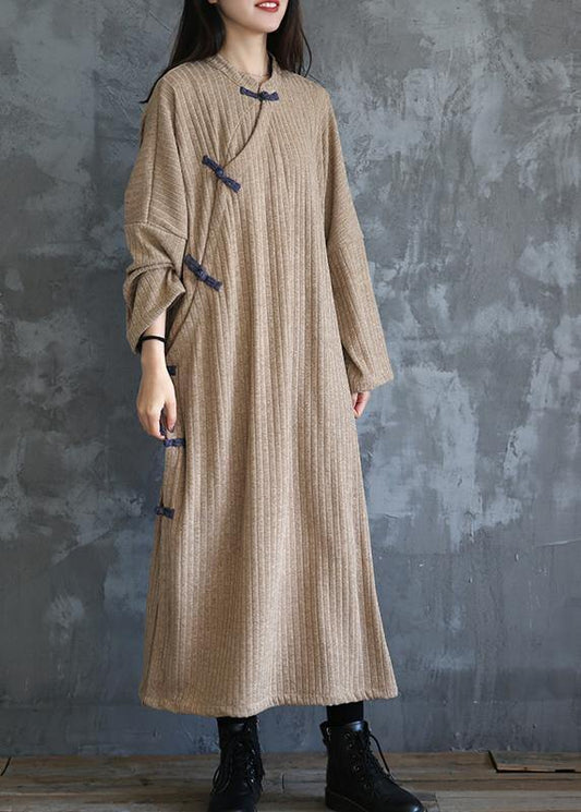 Stand Collar Sweater Fall Dress Outfit Beige Baggy Sweater Dress