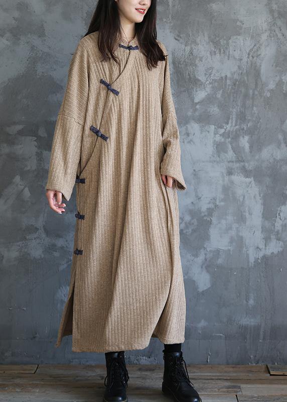Stand Collar Sweater Fall Dress Outfit Beige Baggy Sweater Dress