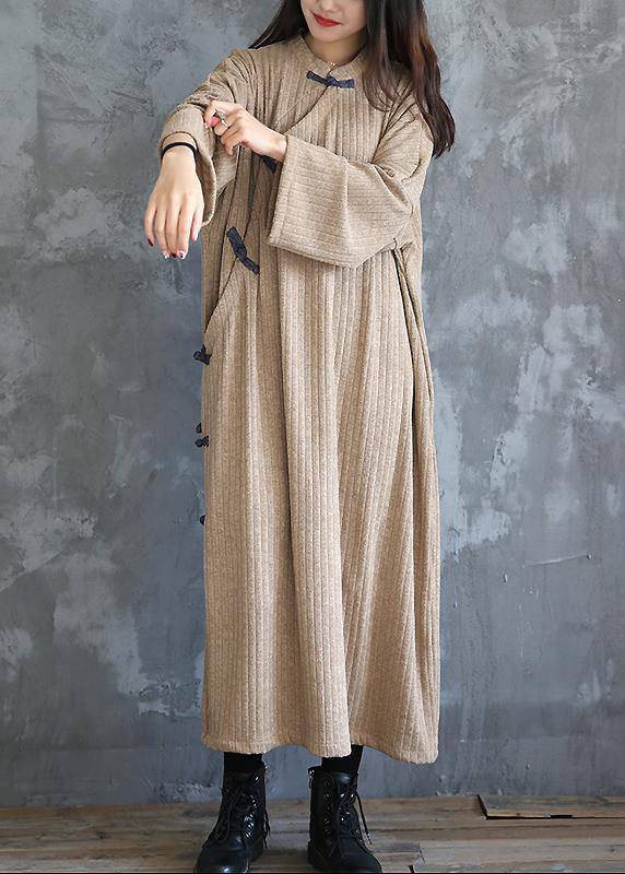 Stand Collar Sweater Fall Dress Outfit Beige Baggy Sweater Dress