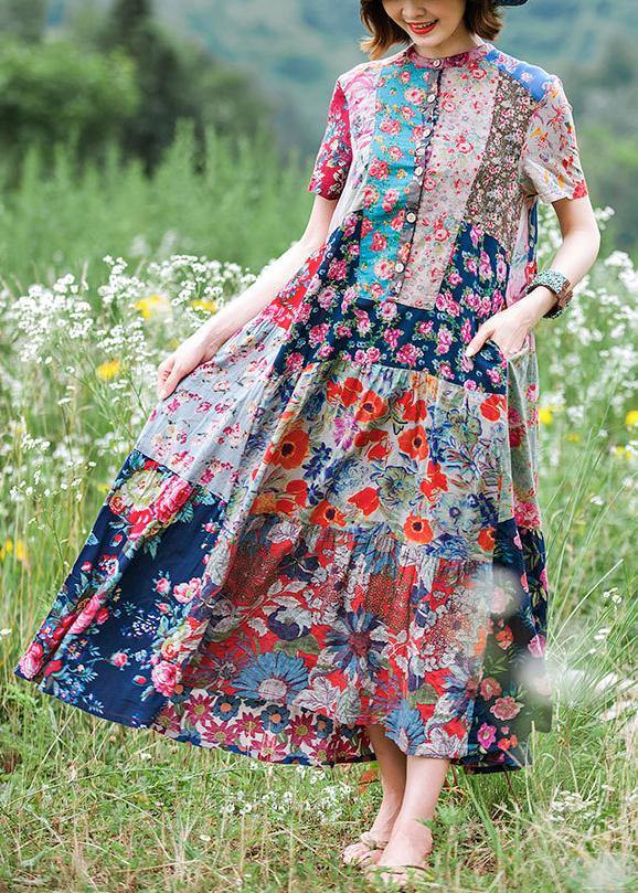 Stand Collar Extra Large Hem Cotton Tunics Runway Kaftan Dress