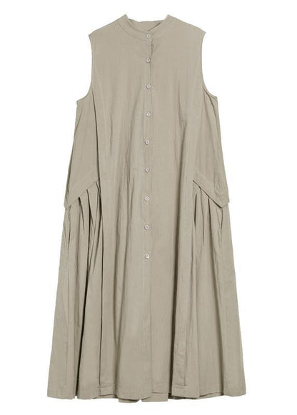 Stand Collar Pockets Cotton Summer Dresses Sewing Black Long Dresses