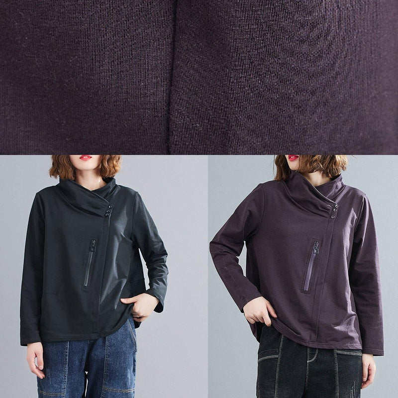 Stand Collar Zippered Clothes Photography Gray Blouses