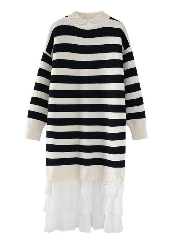 Striped Sweater Weather Patchwork Fuzzy Knit Dress