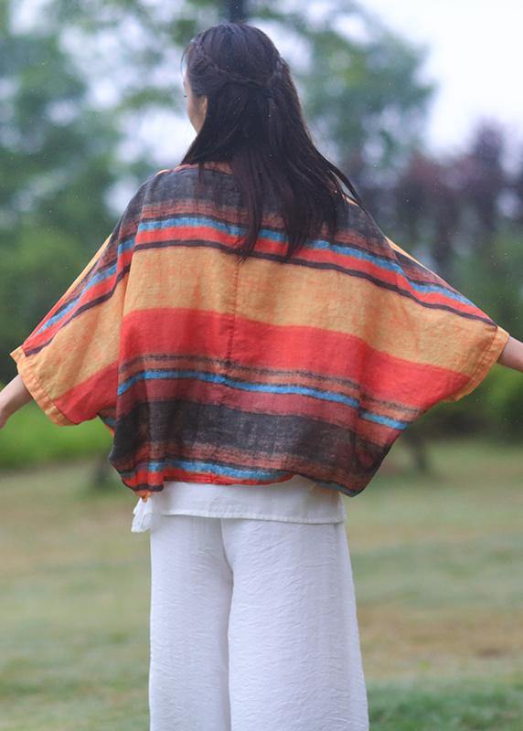 Striped Linen Shirts O Neck Batwing Sleeve Loose Summer Blouses