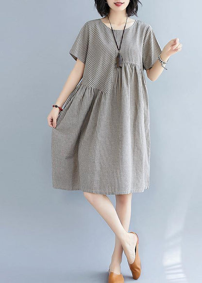 Striped Quilting Clothes O Neck Patchwork Art Summer Dress