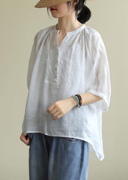 Summer V Neck Cotton Clothes for White Short Shirt