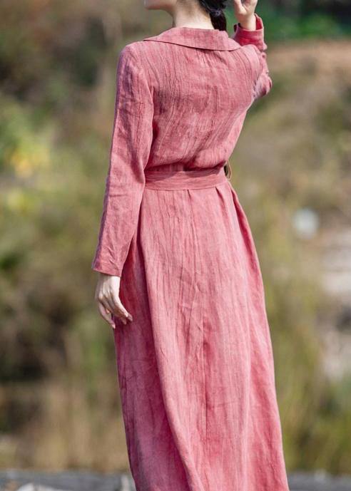 Tie Waist Pockets Coats Red Knee Coat